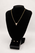 14K Yellow Gold paper clip chain with heart pendant and matching earrings 5.12g/18in