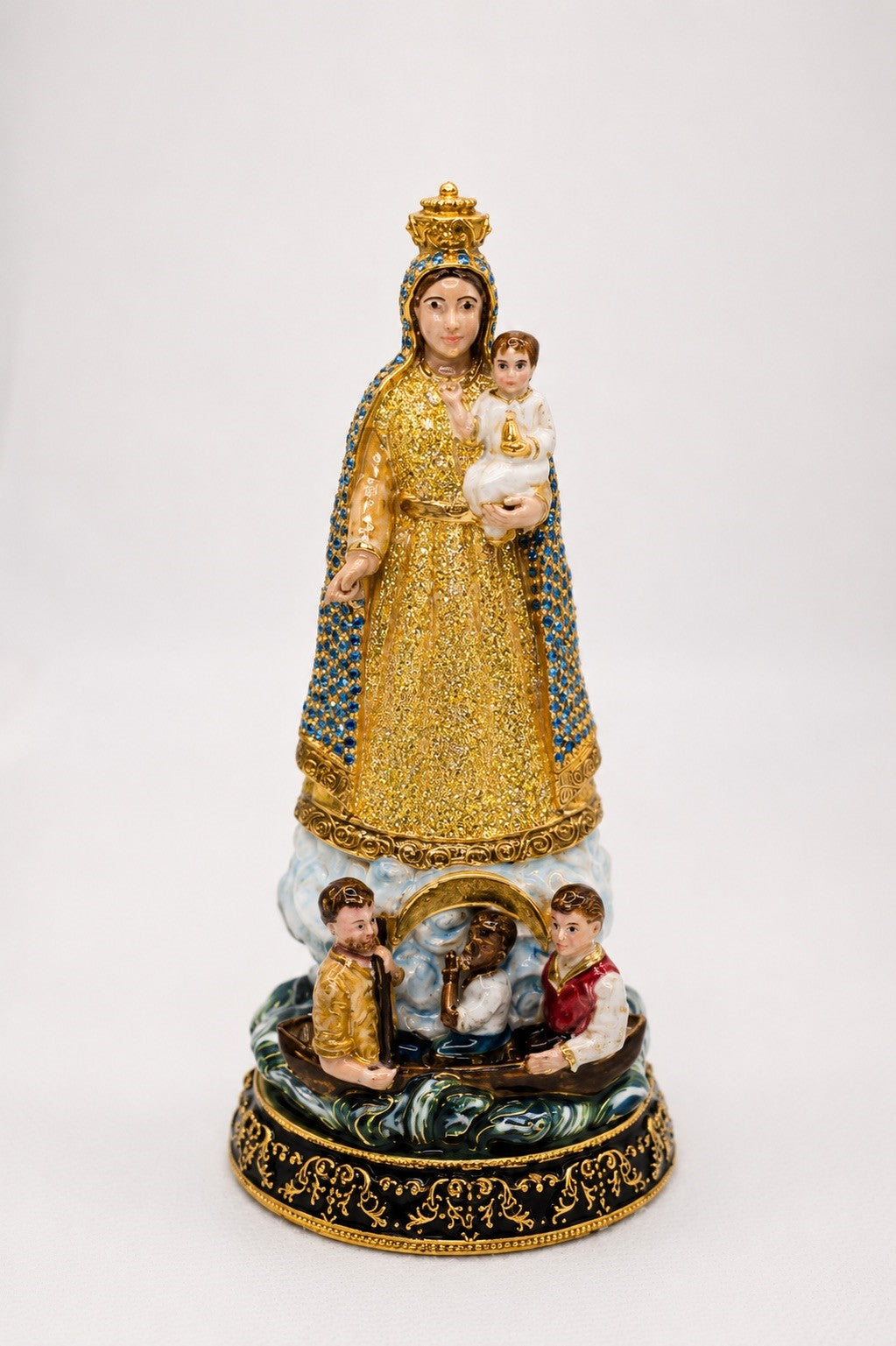 14K Caridad Del Cobre Pendant w/3.7 CT Yellow and Blue VVS2 LAB Diamonds and Enamel