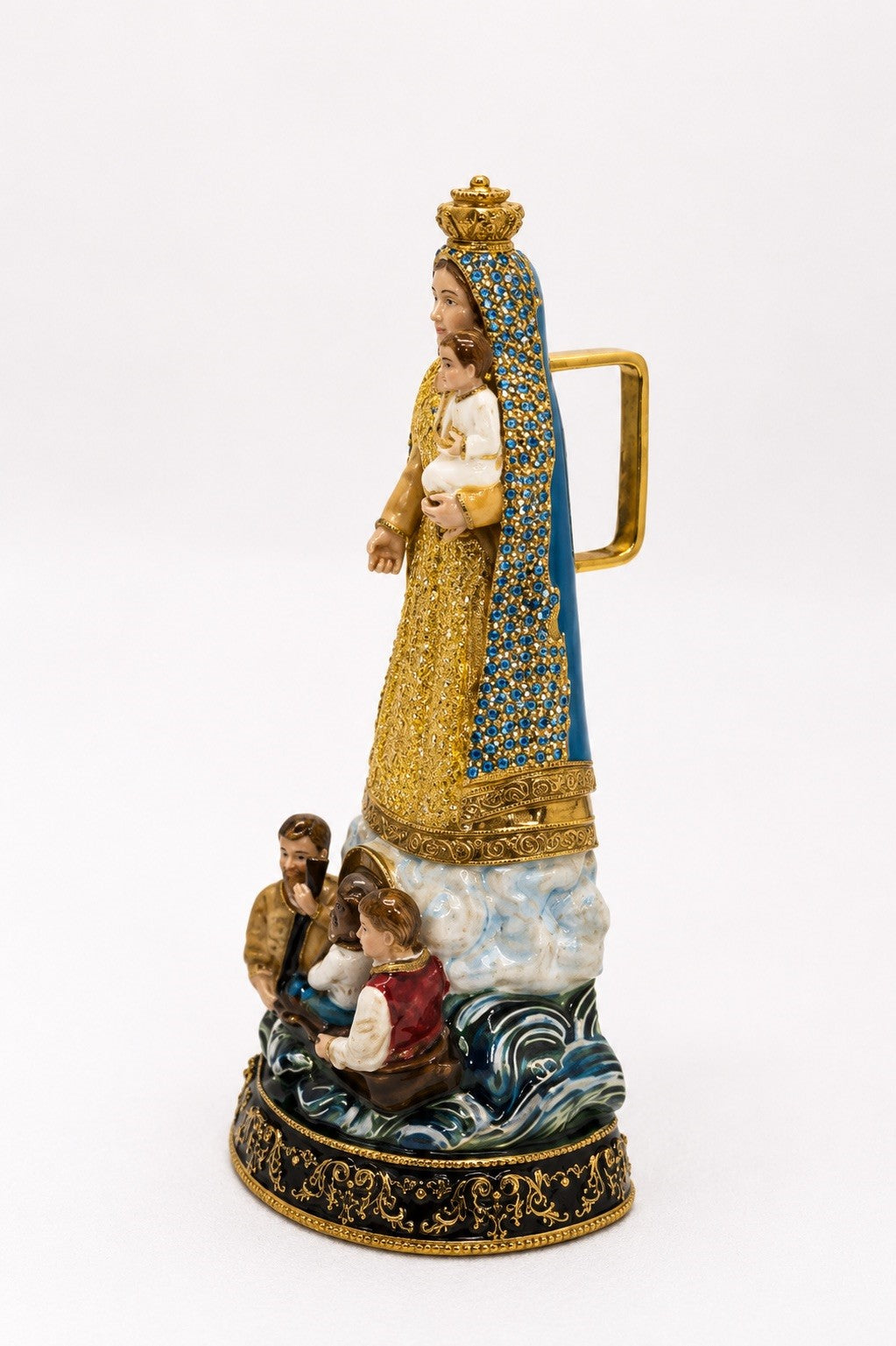 14K Caridad Del Cobre Pendant w/3.7 CT Yellow and Blue VVS2 LAB Diamonds and Enamel