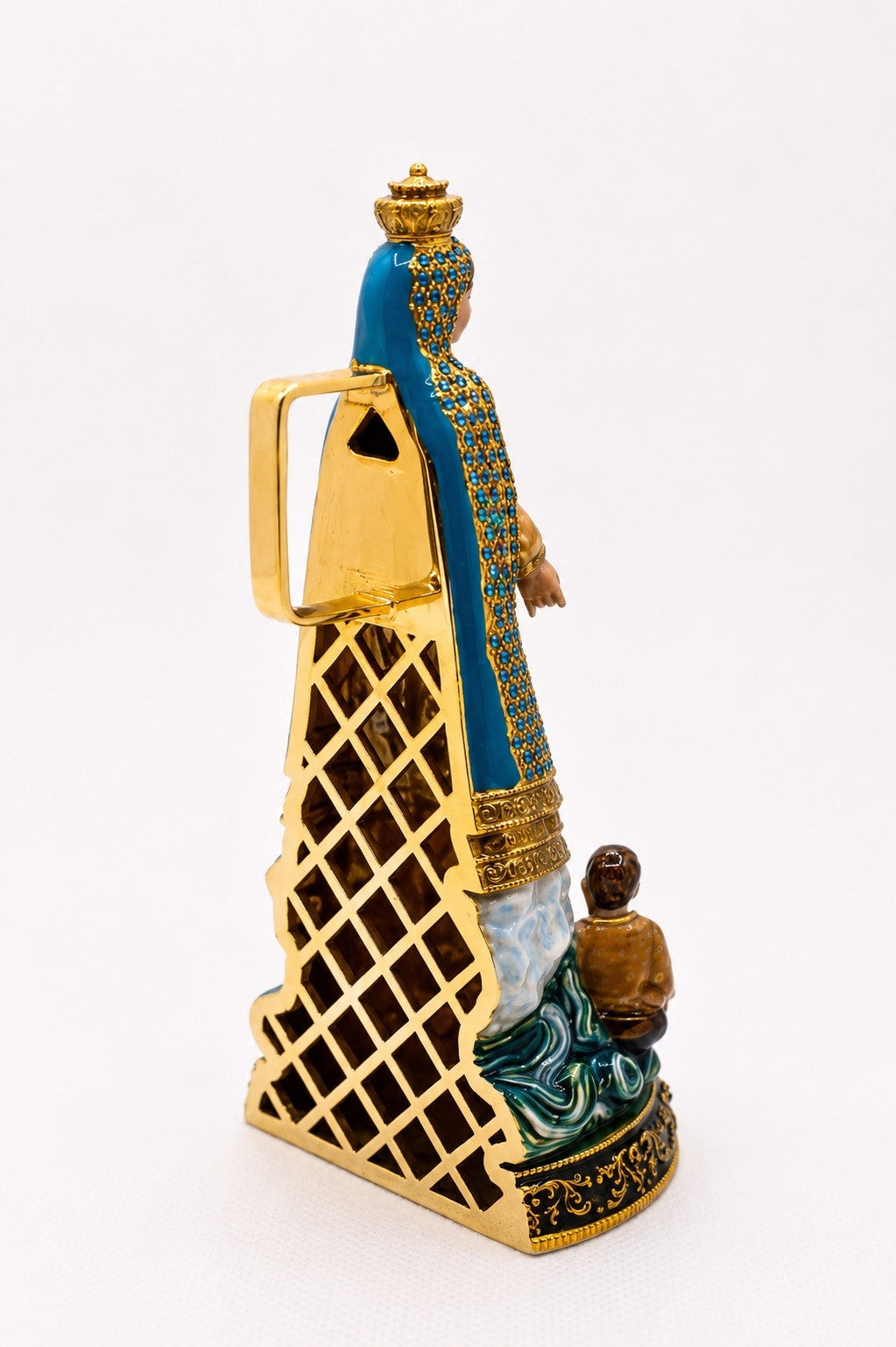 14K Caridad Del Cobre Pendant w/3.7 CT Yellow and Blue VVS2 LAB Diamonds and Enamel