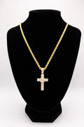 14K Yellow Gold Hollow Rope Chain with Natural Diamond cross - 2mm/32inches/16.33g